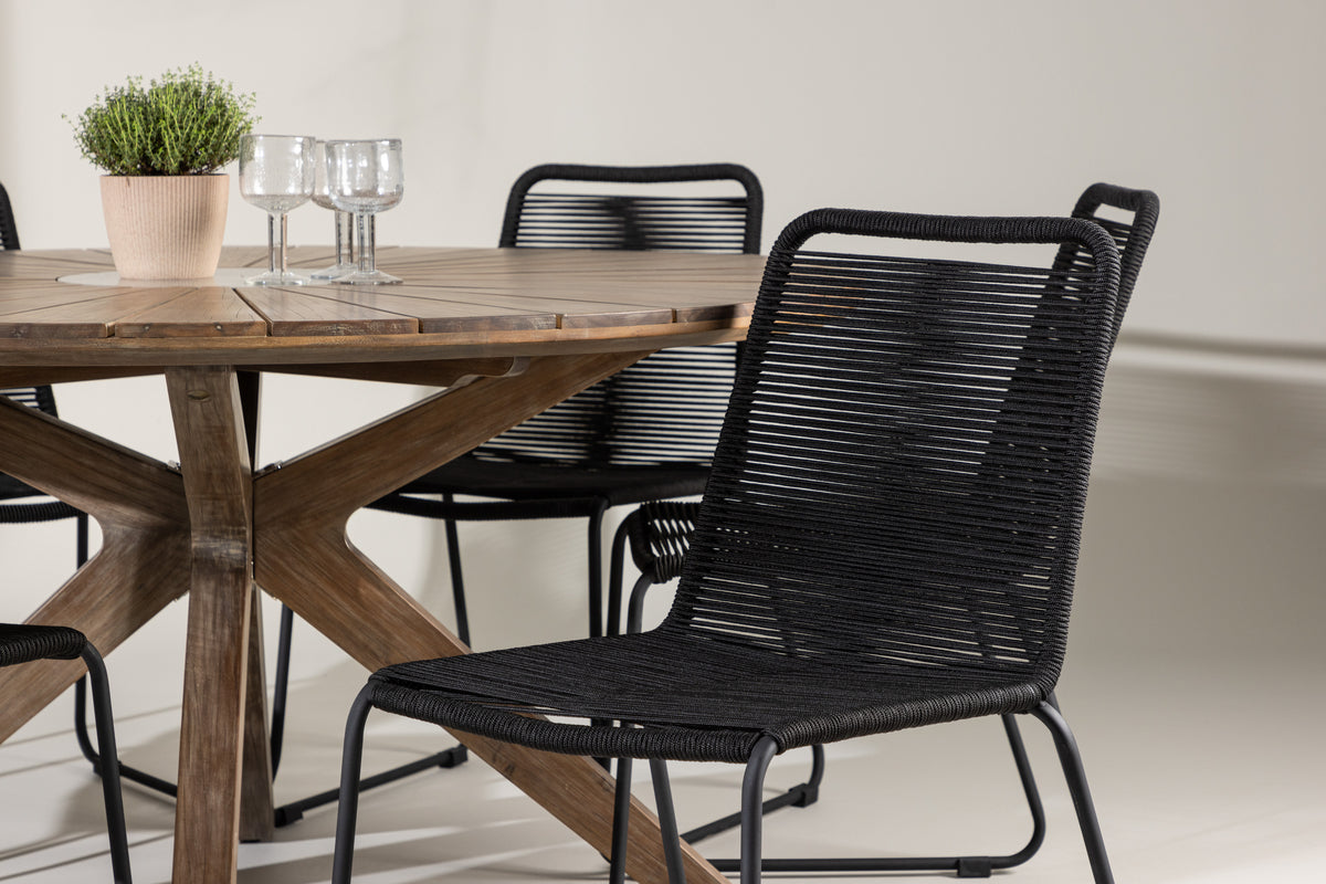 Venture Design Lindos & Rosario Matstolar 2-pack Svart + Runda Matbord ⌀140 Brun