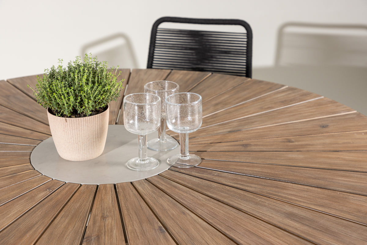 Venture Design Lindos & Rosario Matstolar 2-pack Svart + Runda Matbord ⌀140 Brun