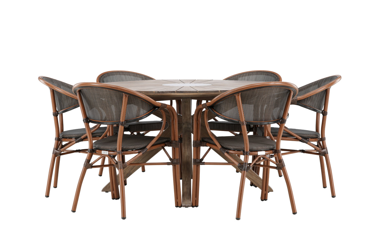 Venture Design Rosario & Vila Runda Matbord ⌀140 Brun + Caféstolar 2-pack Svart