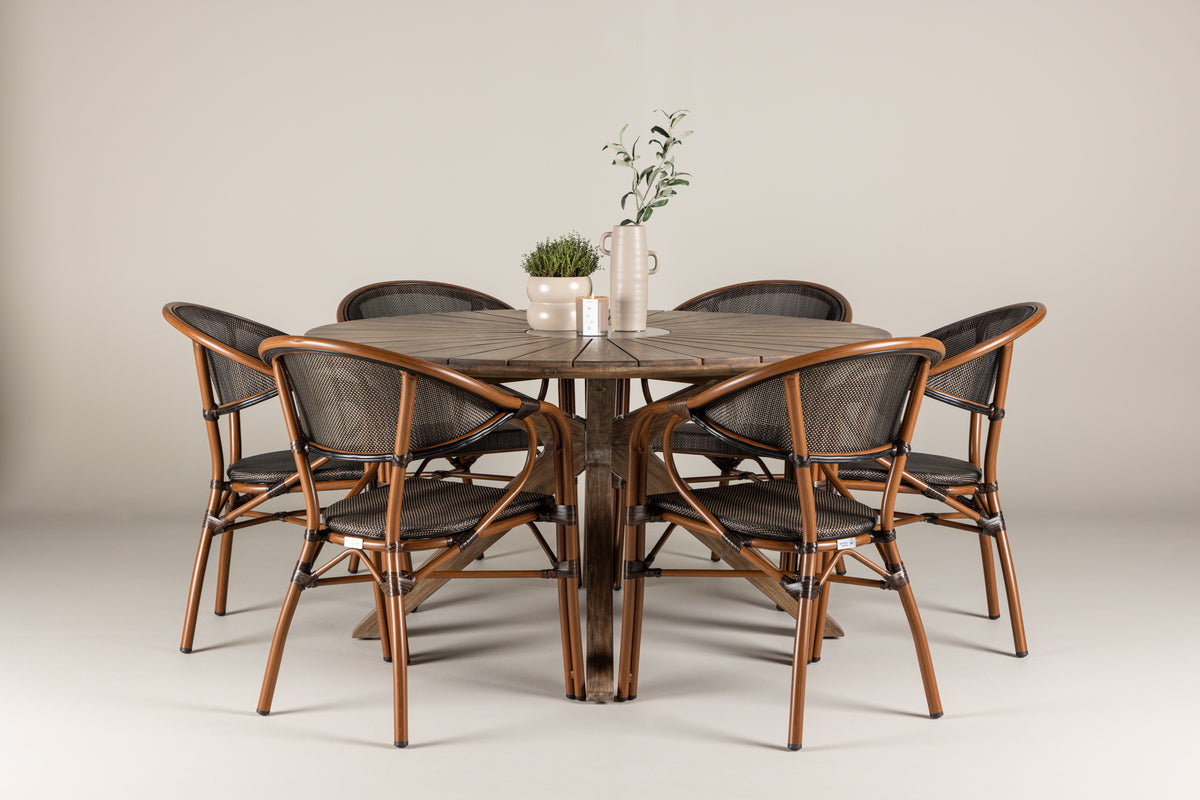 Venture Design Rosario & Vila Runda Matbord ⌀140 Brun + Caféstolar 2-pack Svart