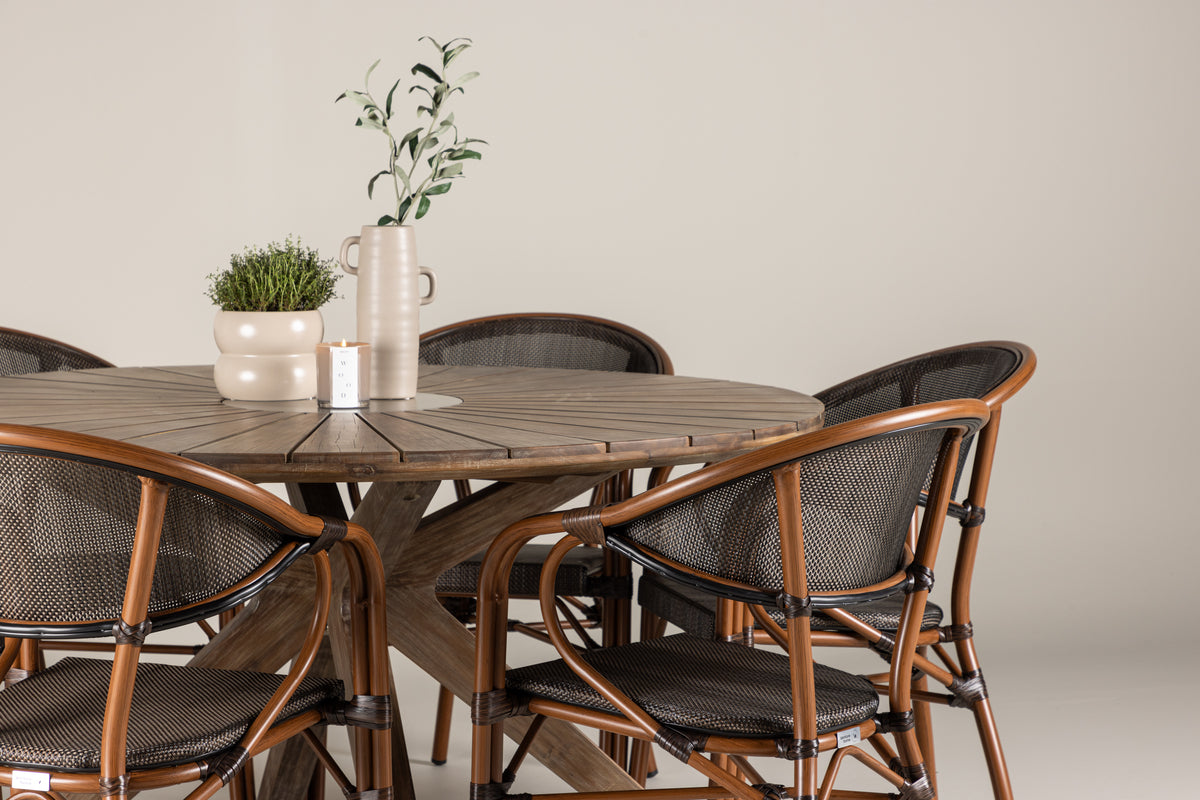 Venture Design Rosario & Vila Runda Matbord ⌀140 Brun + Caféstolar 2-pack Svart