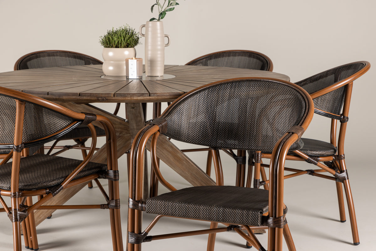 Venture Design Rosario & Vila Runda Matbord ⌀140 Brun + Caféstolar 2-pack Svart