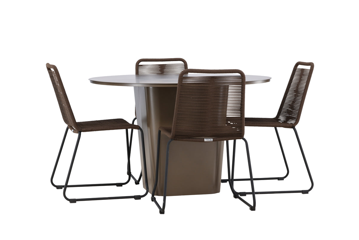 Venture Design Lindos & Santa Fe Matstolar 2-pack Brun/Svart + Runda Matbord ⌀120 Brun