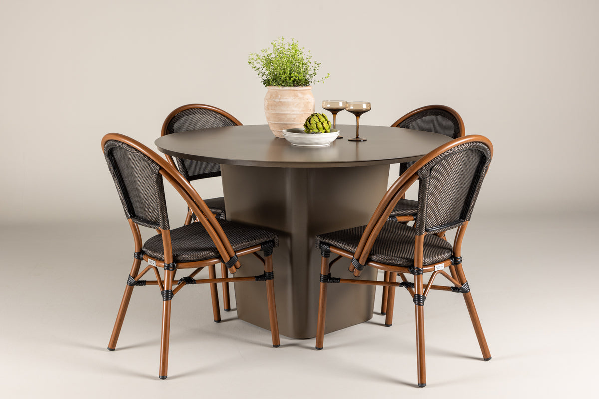 Venture Design Santa Fe & Guarda Runda Matbord ⌀120 Brun + Caféstolar 2-pack Svart