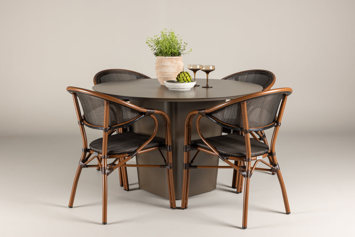 Venture Design Santa Fe & Vila Runda Matbord ⌀120 Brun + Caféstolar 2-pack Svart