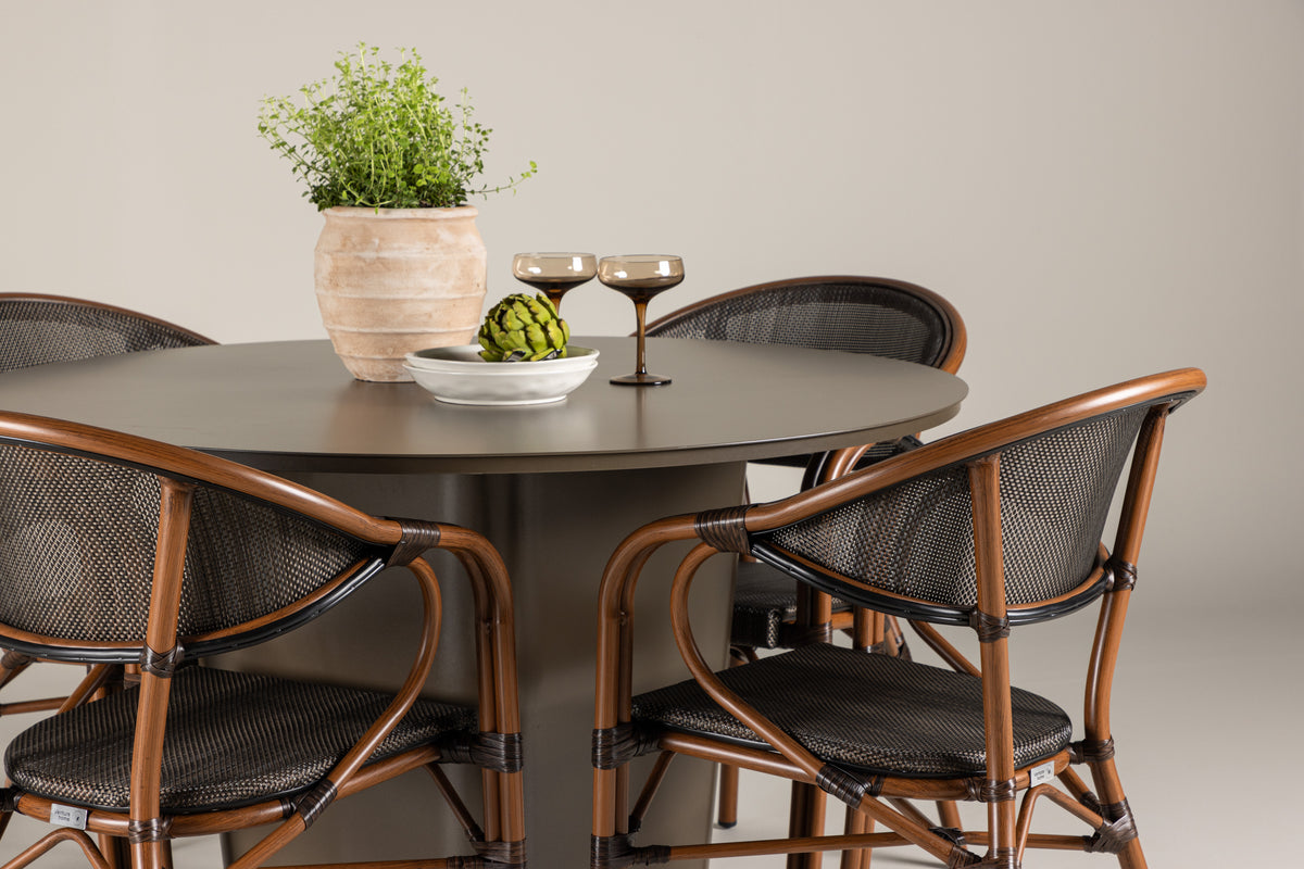 Venture Design Santa Fe & Vila Runda Matbord ⌀120 Brun + Caféstolar 2-pack Svart