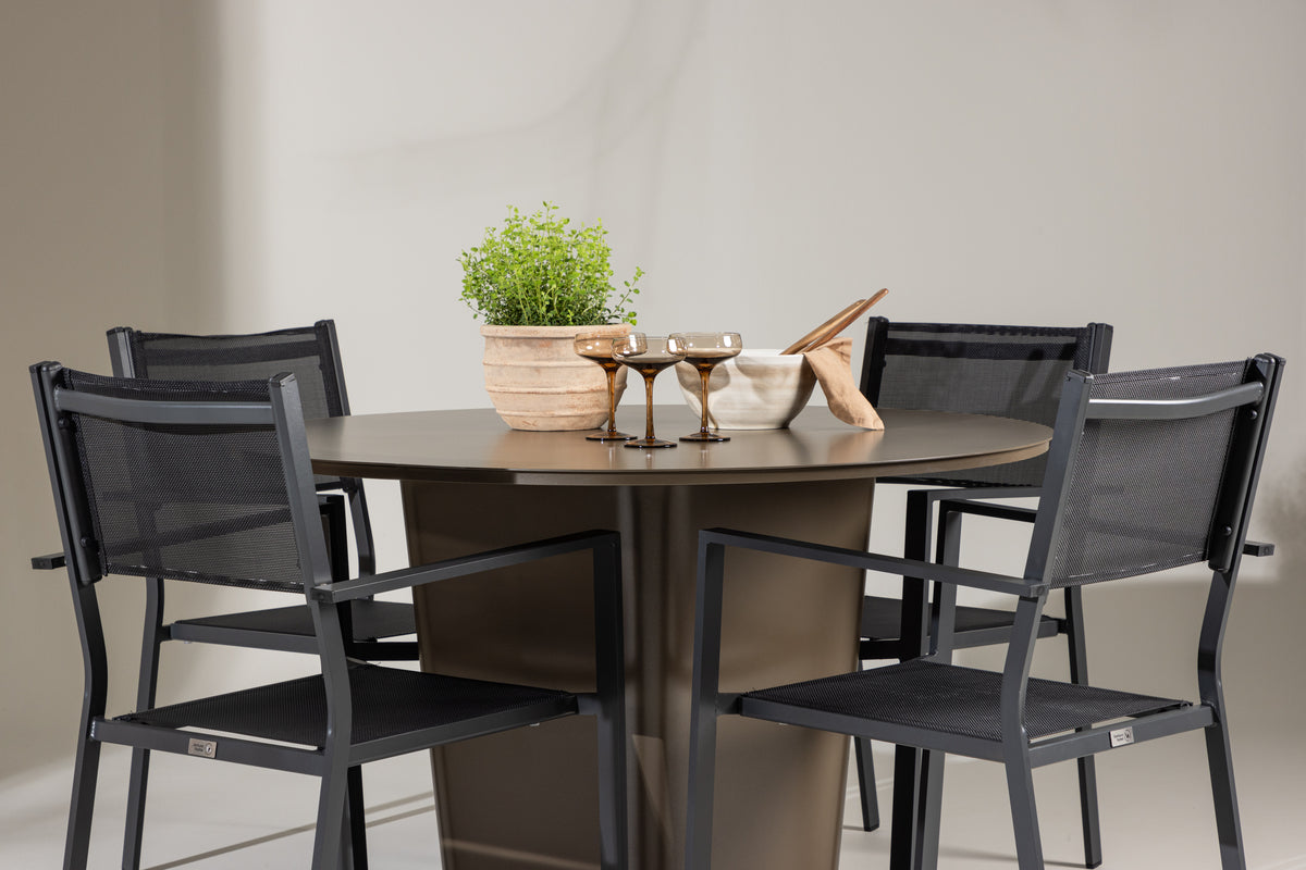 Venture Design Copacabana & Santa Fe Matstolar 2-pack Svart + Runda Matbord ⌀120 Brun