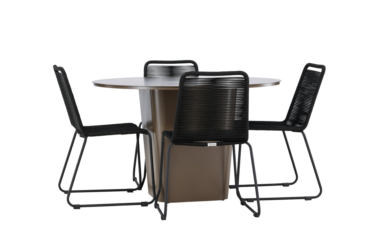 Venture Design Lindos & Santa Fe Matstolar 2-pack Svart + Runda Matbord ⌀120 Brun