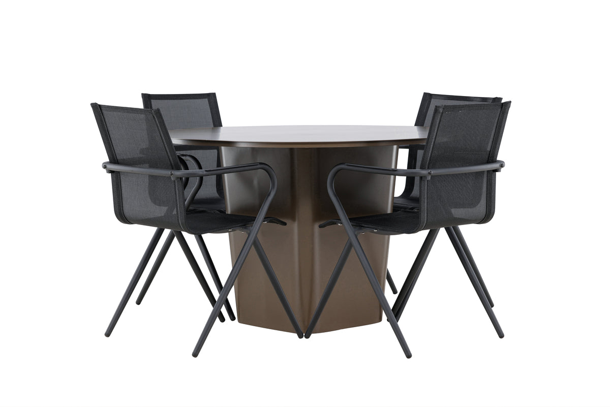Venture Design Alina & Santa Fe Matstolar 6-pack Svart + Runda Matbord ⌀120 Brun