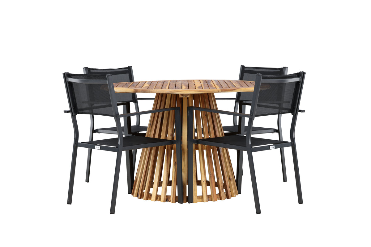 Venture Design Copacabana & Lumpur Matstolar 2-pack Svart + Runda Matbord ⌀120 Natur
