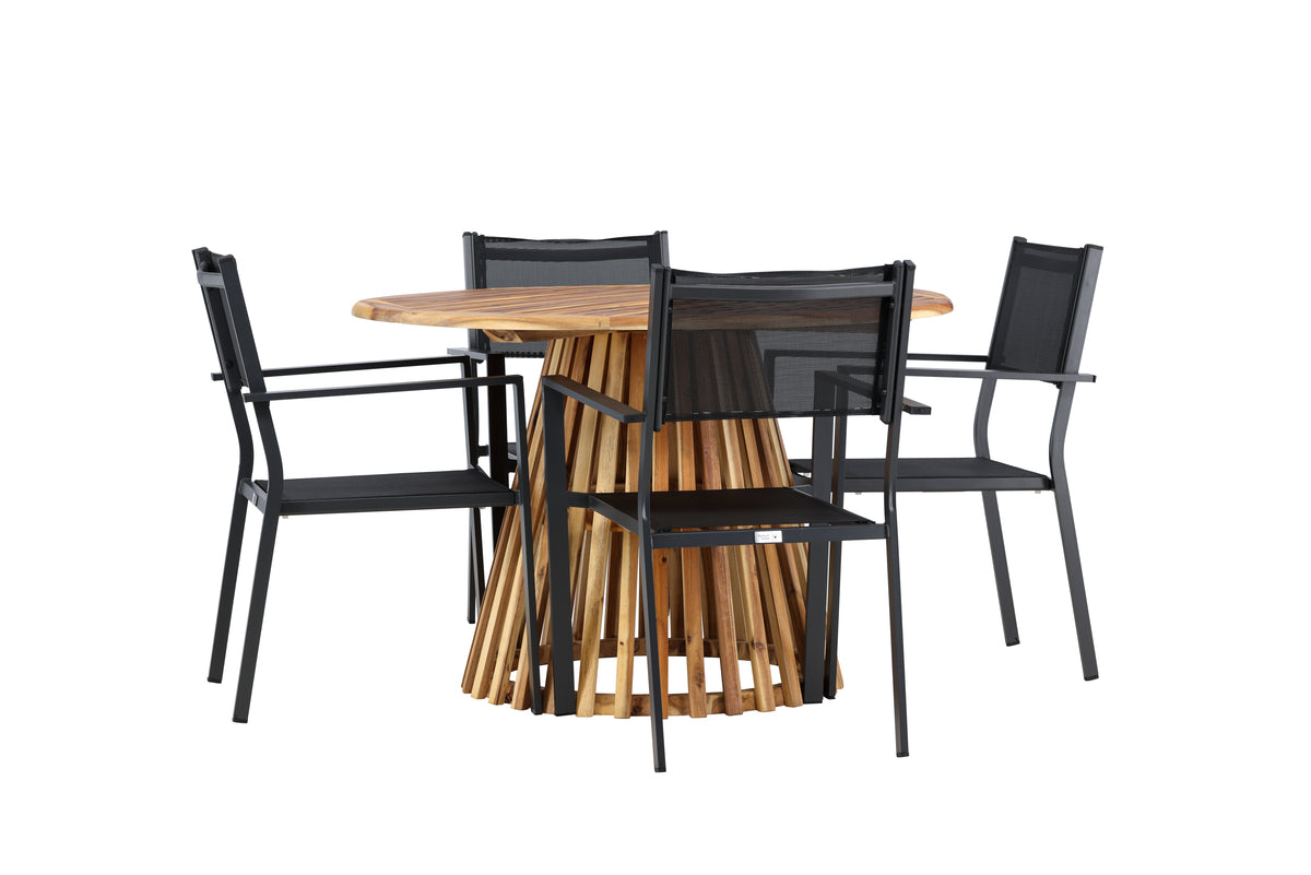 Venture Design Copacabana & Lumpur Matstolar 2-pack Svart + Runda Matbord ⌀120 Natur
