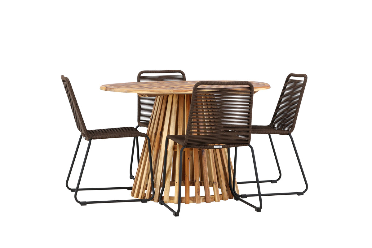 Venture Design Lindos & Lumpur Matstolar 2-pack Brun/Svart + Runda Matbord ⌀120 Natur