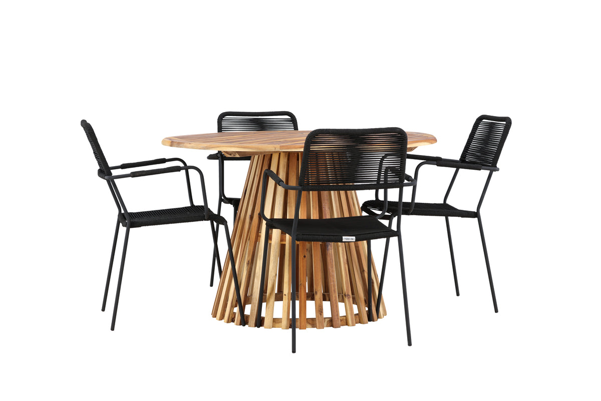 Venture Design Lindos & Lumpur Matstolar 2-pack Svart + Runda Matbord ⌀120 Natur