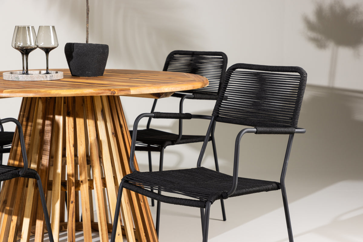 Venture Design Lindos & Lumpur Matstolar 2-pack Svart + Runda Matbord ⌀120 Natur