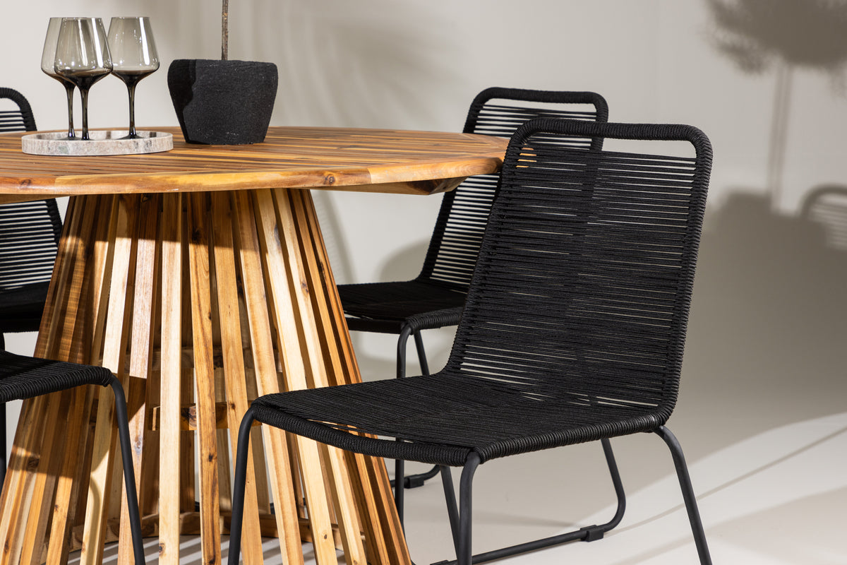 Venture Design Lindos & Lumpur Matstolar 2-pack Svart + Runda Matbord ⌀120 Natur