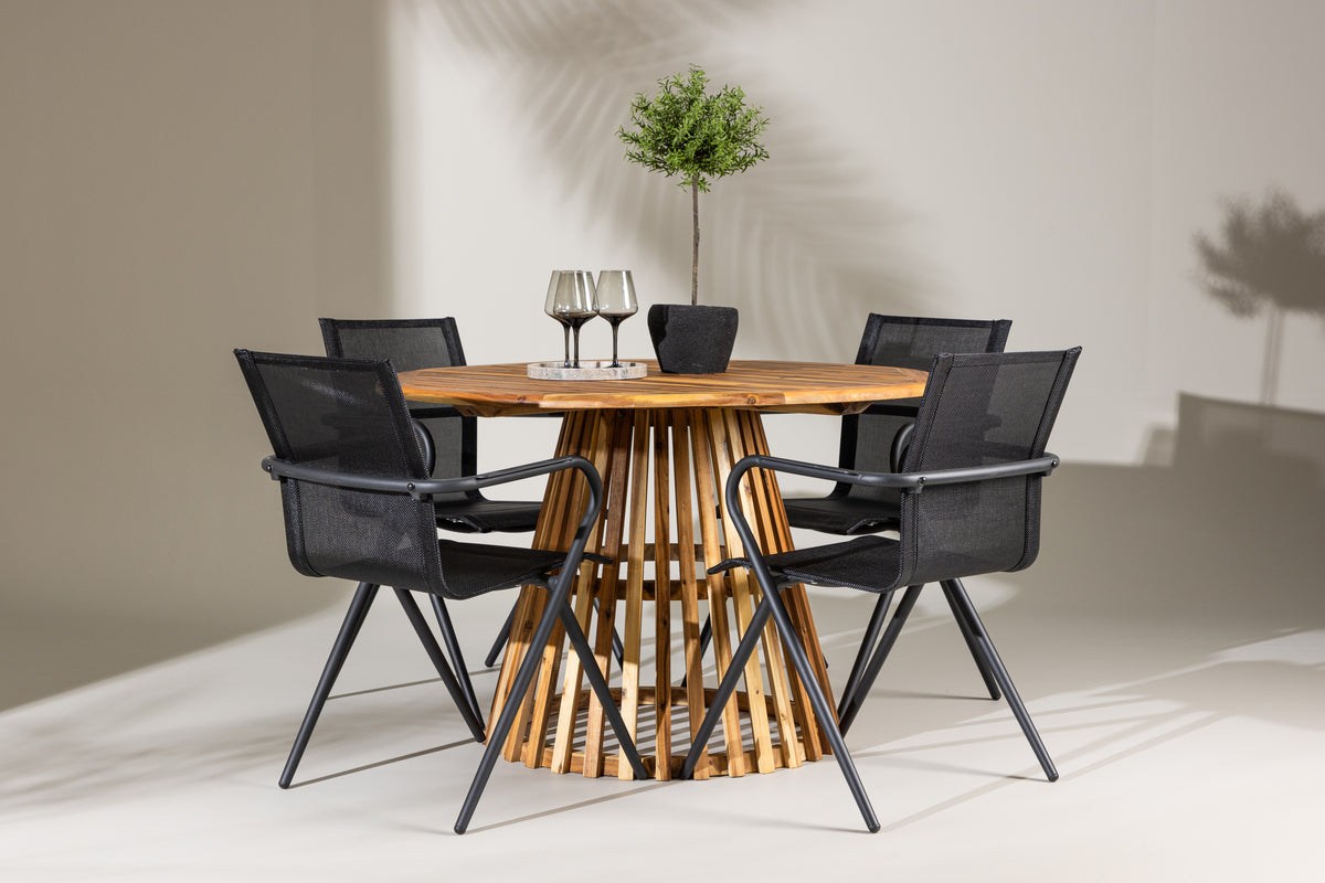 Venture Design Alina & Lumpur Matstolar 6-pack Svart + Runda Matbord ⌀120 Natur