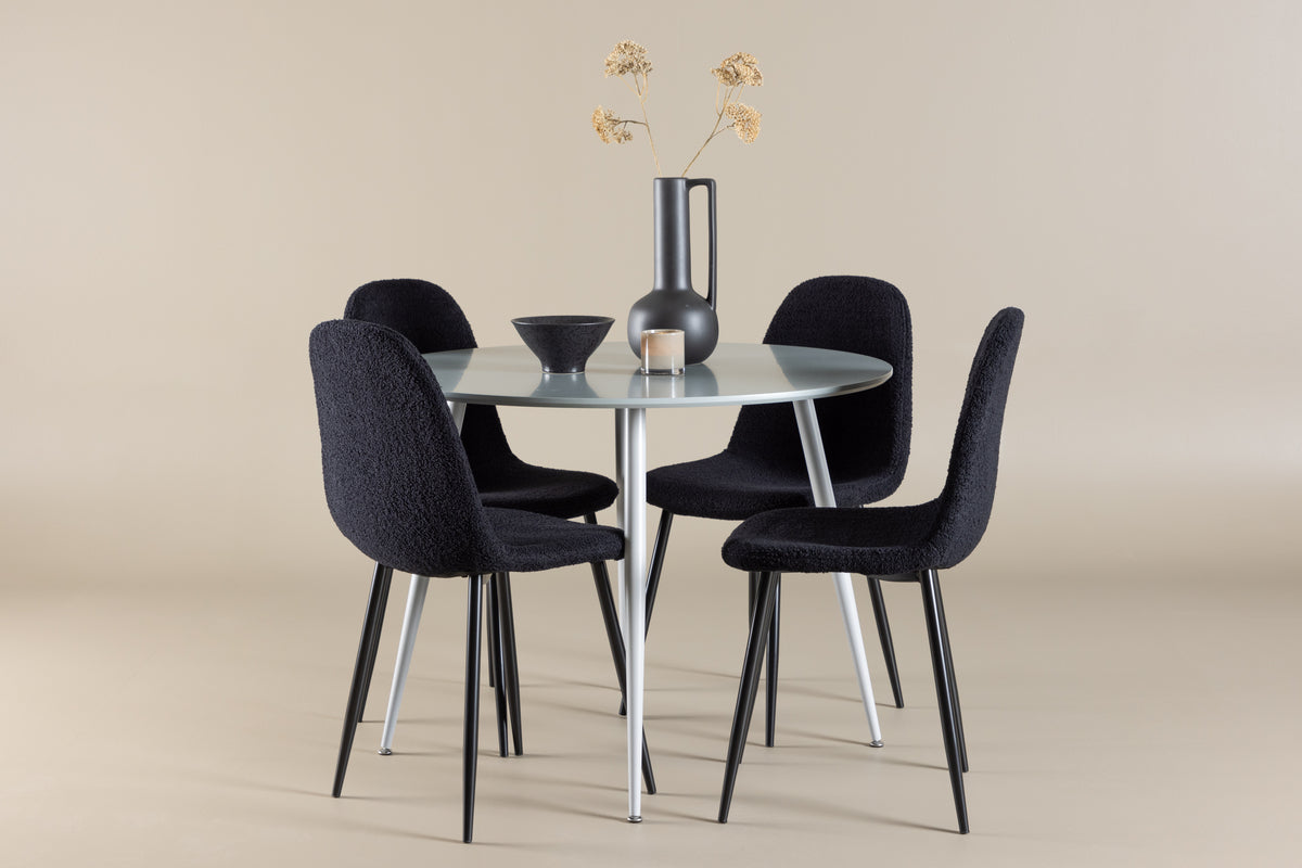 Venture Design Polar & Plaza Matstolar 2-pack Svart + Runda Matbord ⌀100 Grå