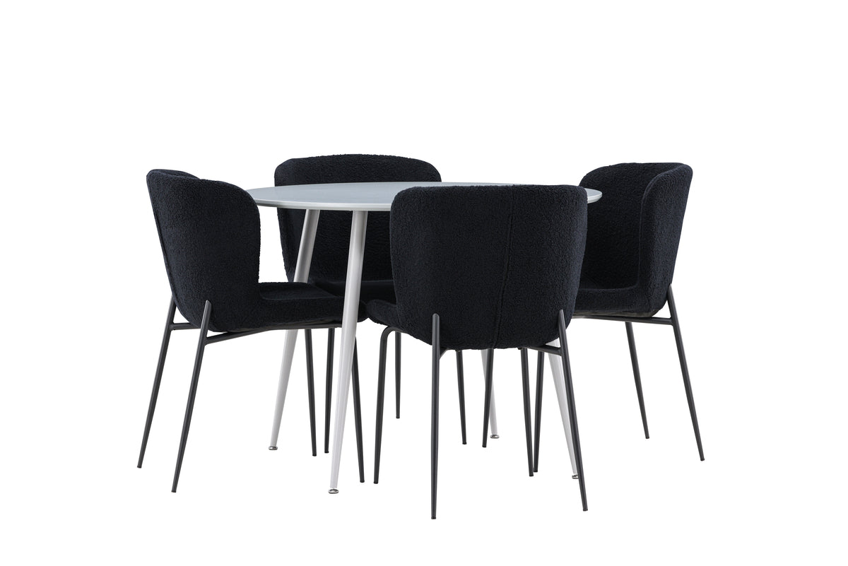 Venture Design Plaza & Modesto Runda Matbord ⌀100 Grå + Matstolar 2-pack Svart