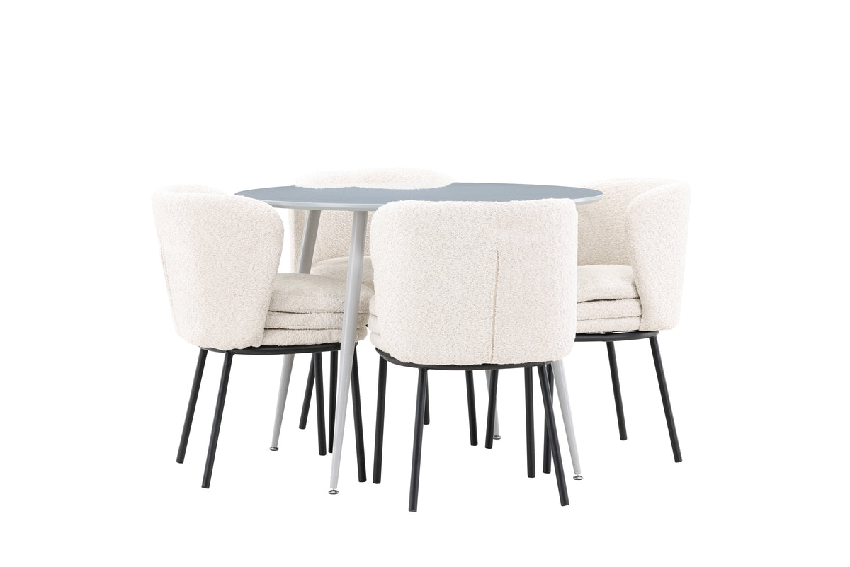 Venture Design Plaza & Agnes Runda Matbord ⌀100 Grå + Matstolar 2-pack Vit