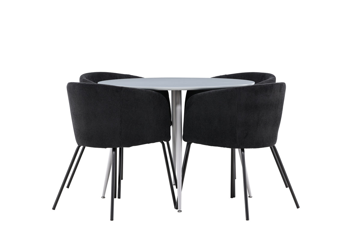 Venture Design Plaza & Berit Runda Matbord ⌀100 Grå + Matstolar Svart