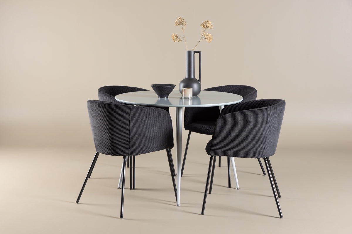 Venture Design Plaza & Berit Runda Matbord ⌀100 Grå + Matstolar Svart