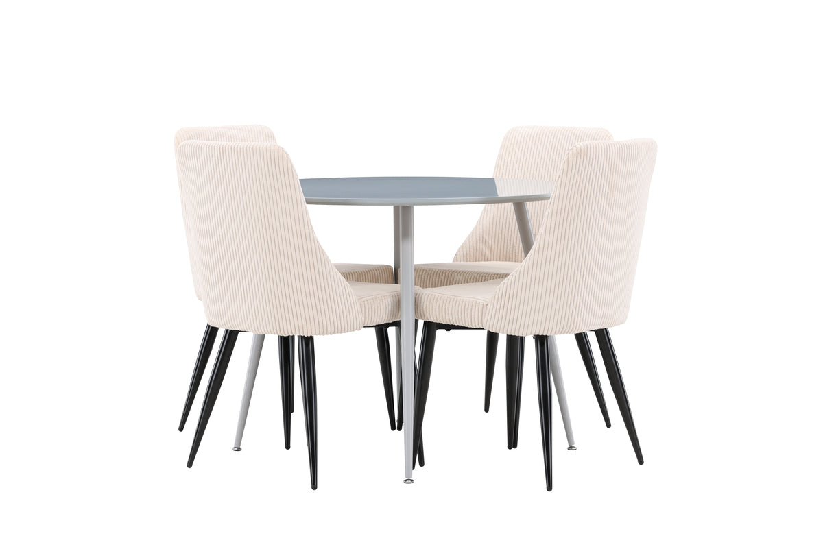 Venture Design Plaza & Leone Runda Matbord ⌀100 Grå + Matstolar 2-pack Beige