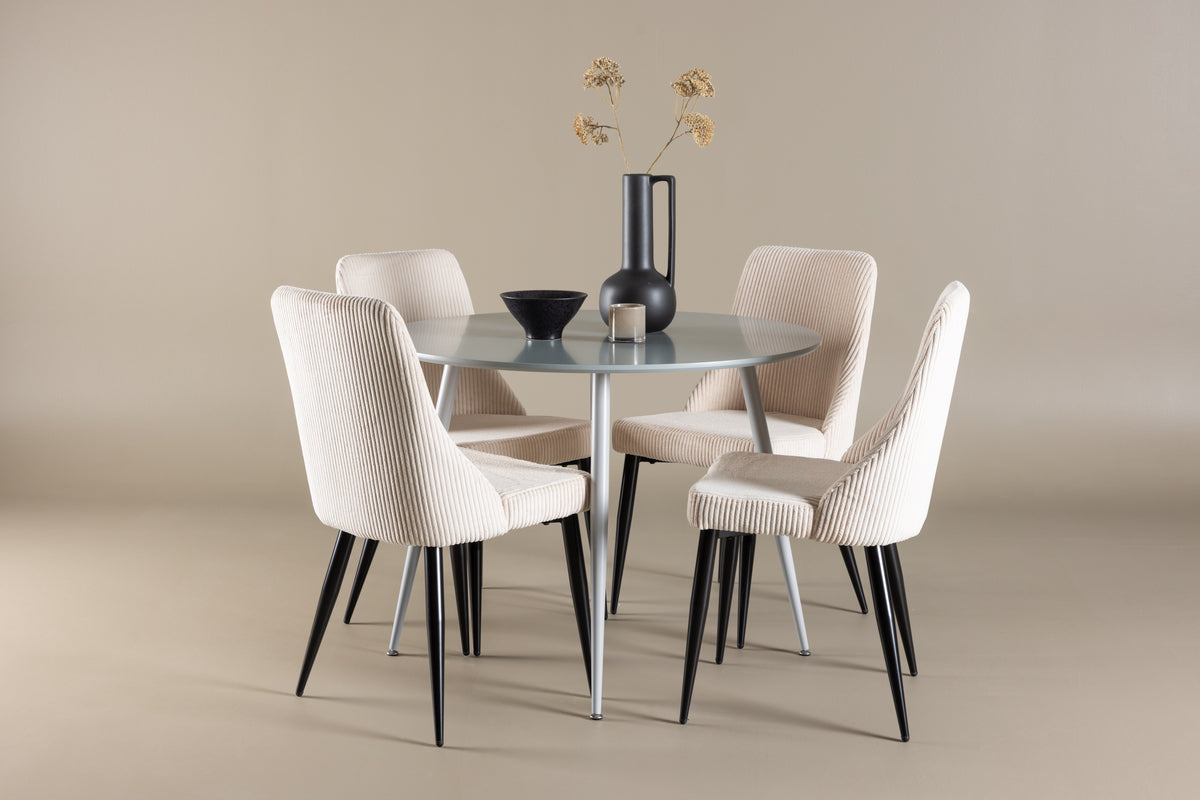 Venture Design Plaza & Leone Runda Matbord ⌀100 Grå + Matstolar 2-pack Beige