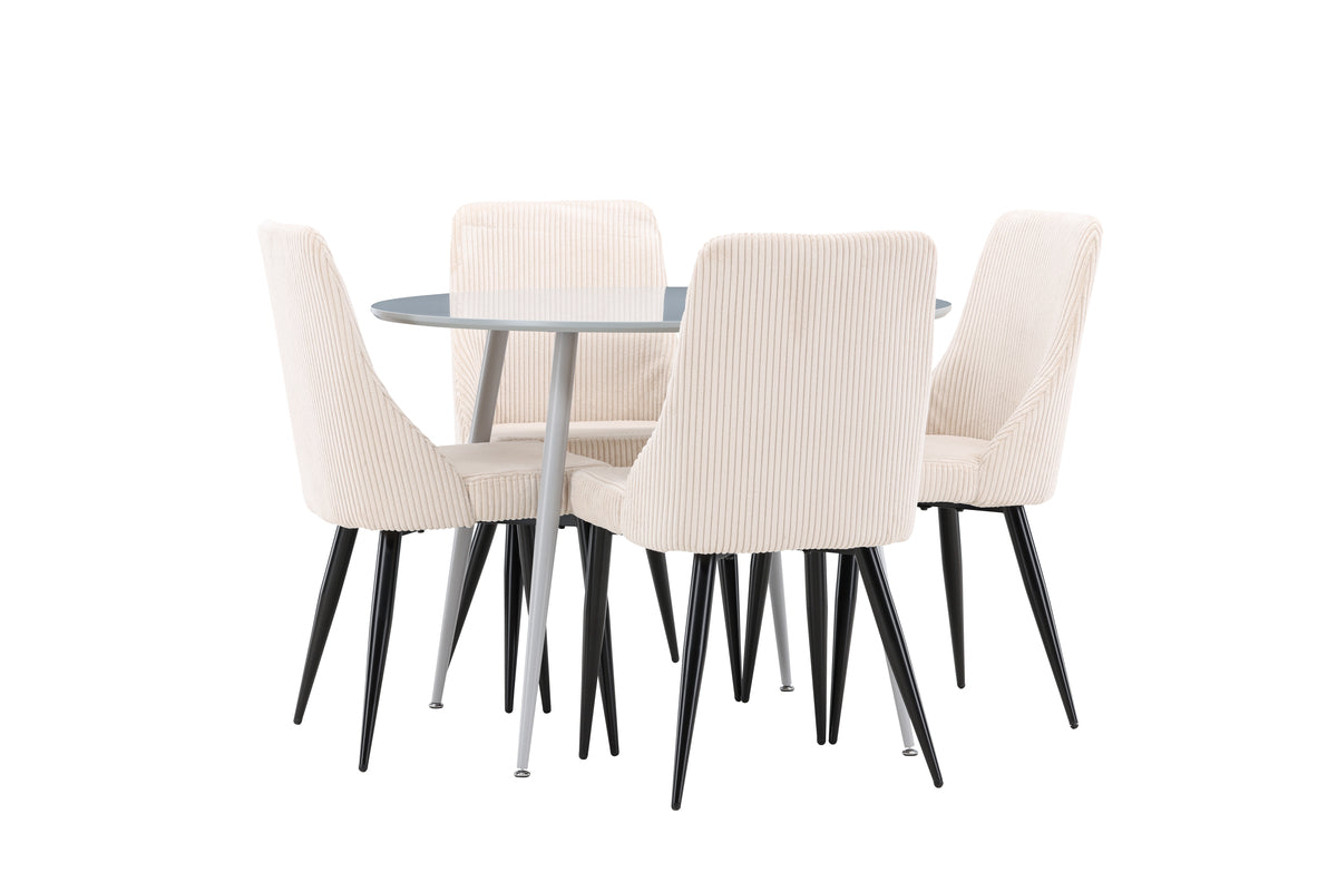 Venture Design Plaza & Leone Runda Matbord ⌀100 Grå + Matstolar 2-pack Beige