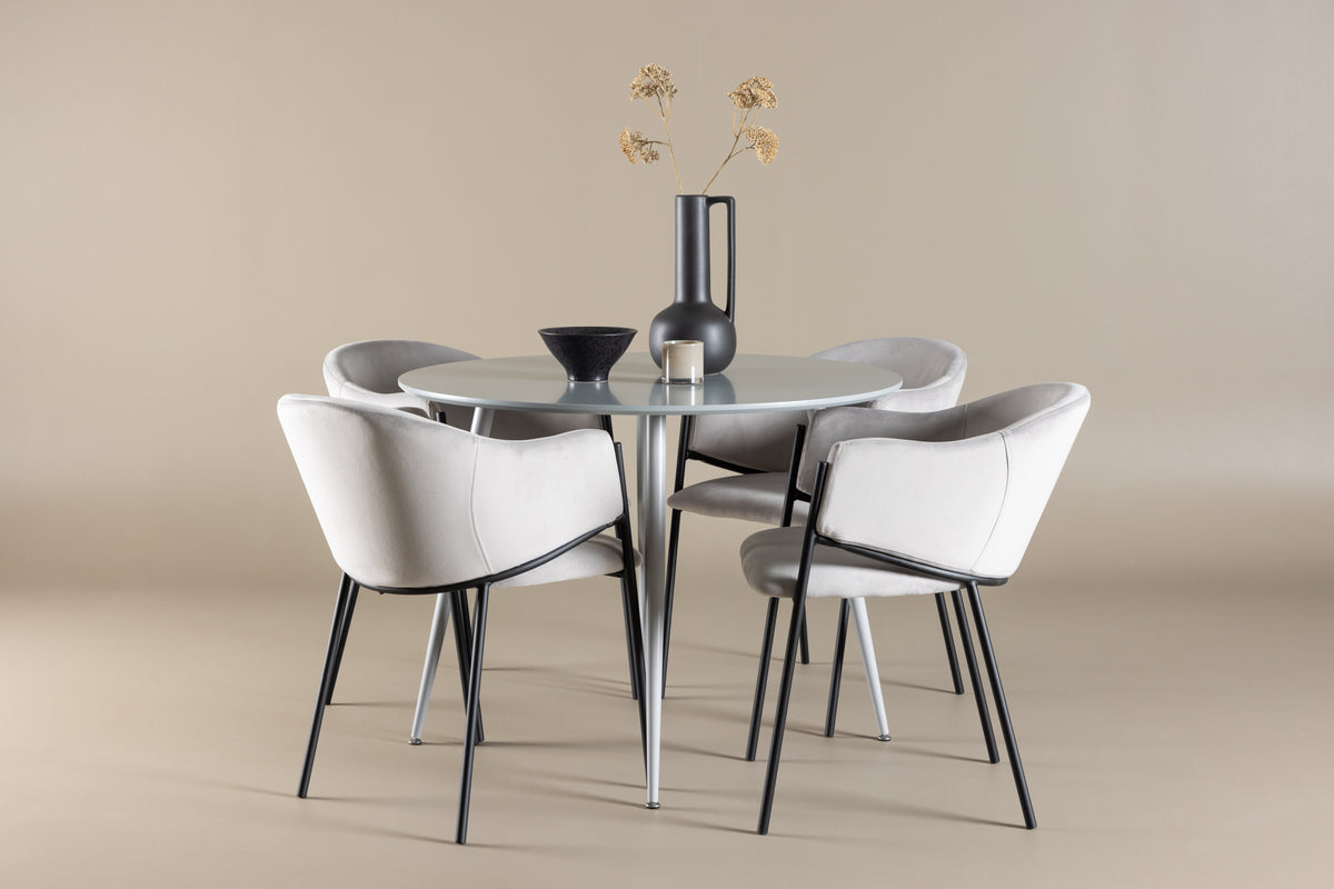 Venture Design Evelina & Plaza Matstolar 2-pack Grå + Runda Matbord ⌀100 Grå