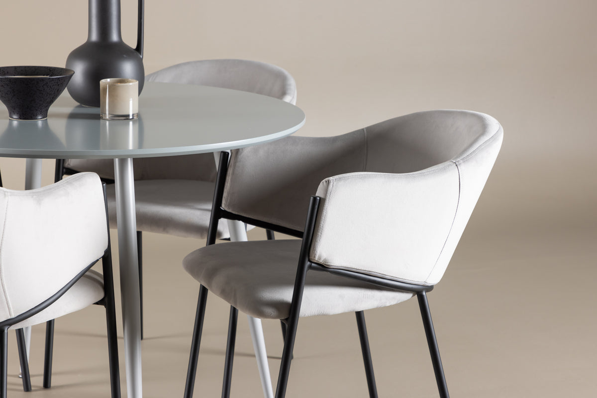 Venture Design Evelina & Plaza Matstolar 2-pack Grå + Runda Matbord ⌀100 Grå