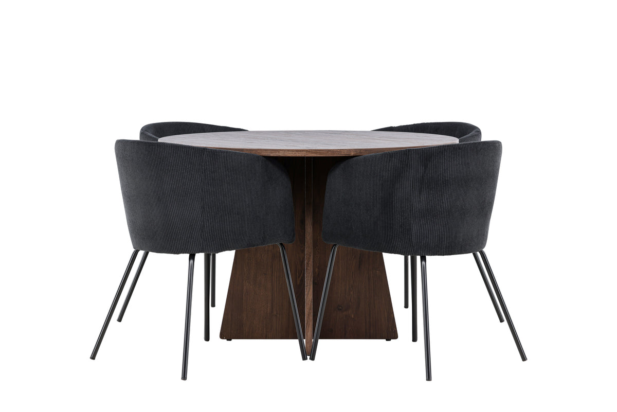 Venture Design Berit & Bootcut Matstolar Svart + Runda Matbord ⌀110 Mocka