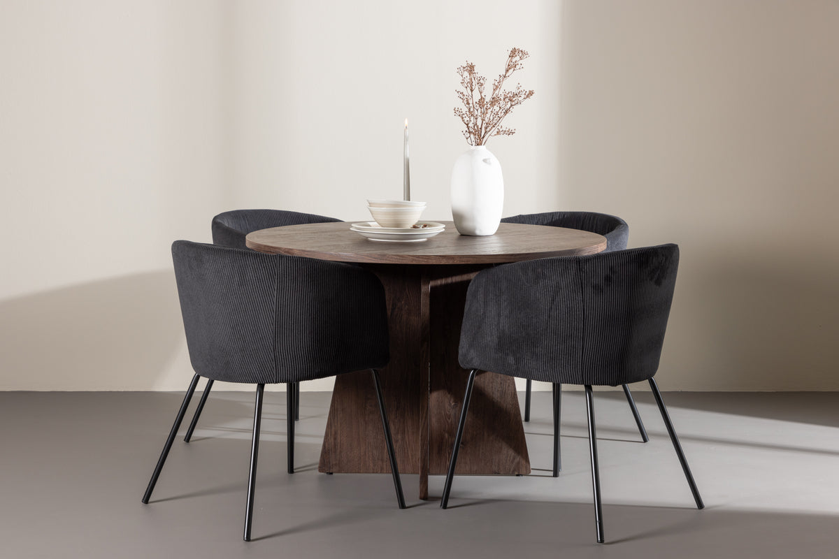 Venture Design Berit & Bootcut Matstolar Svart + Runda Matbord ⌀110 Mocka