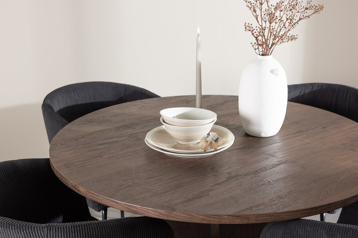 Venture Design Berit & Bootcut Matstolar Svart + Runda Matbord ⌀110 Mocka