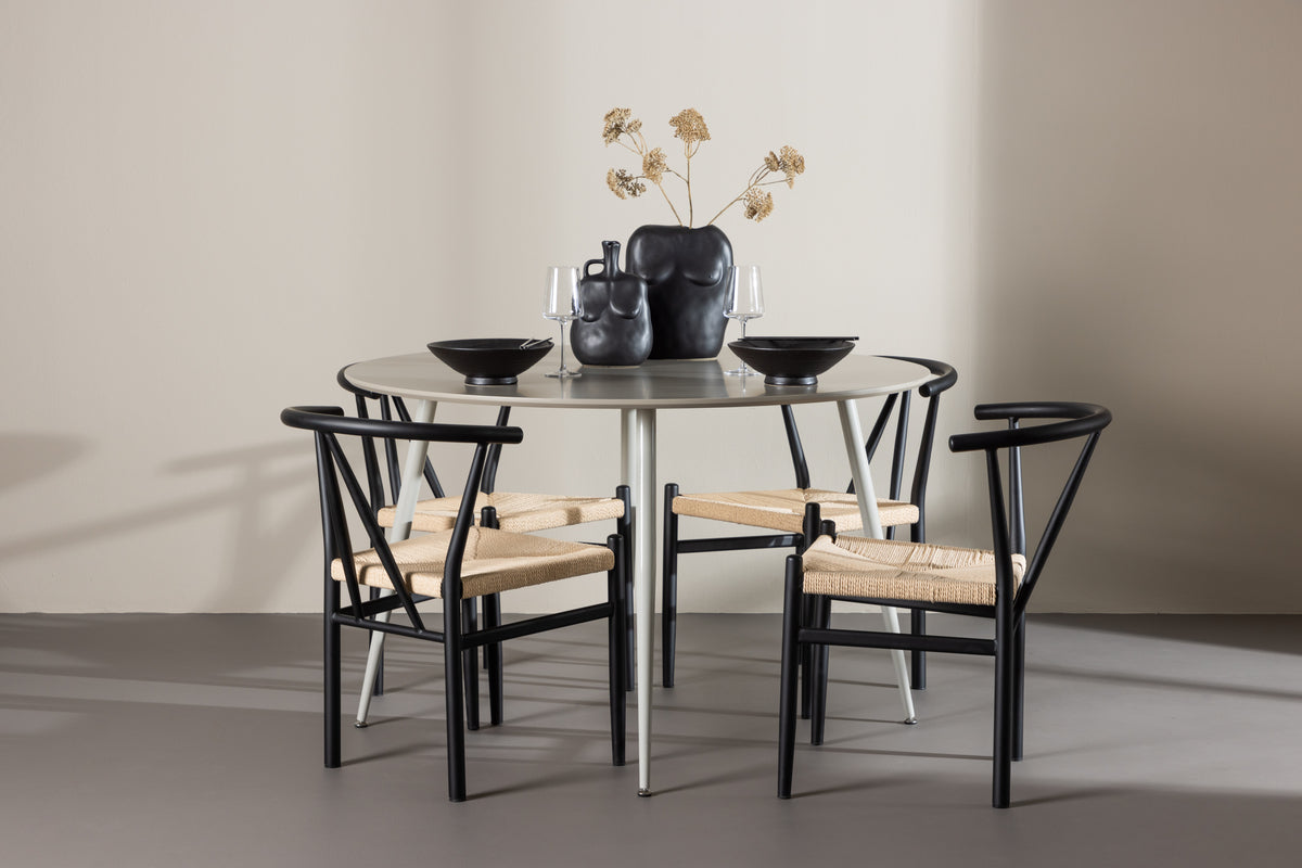 Venture Design Alfons & Plaza Matstolar Svart + Runda Matbord ⌀120 Beige