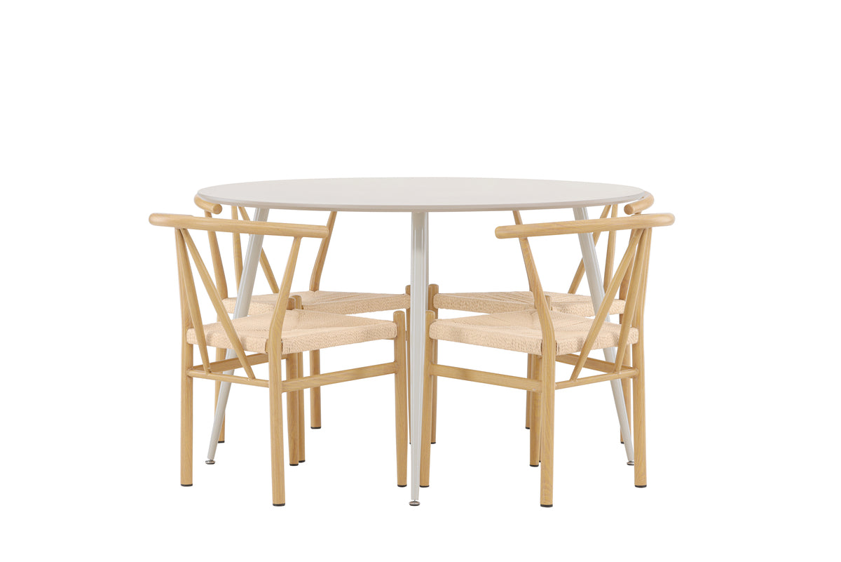 Venture Design Alfons & Plaza Matstolar Beige + Runda Matbord ⌀120 Beige