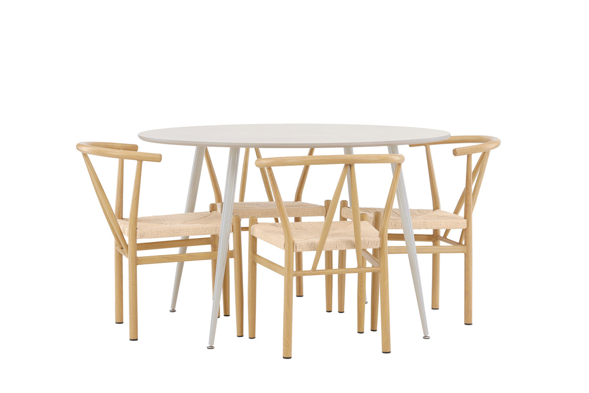Venture Design Alfons & Plaza Matstolar Beige + Runda Matbord ⌀120 Beige