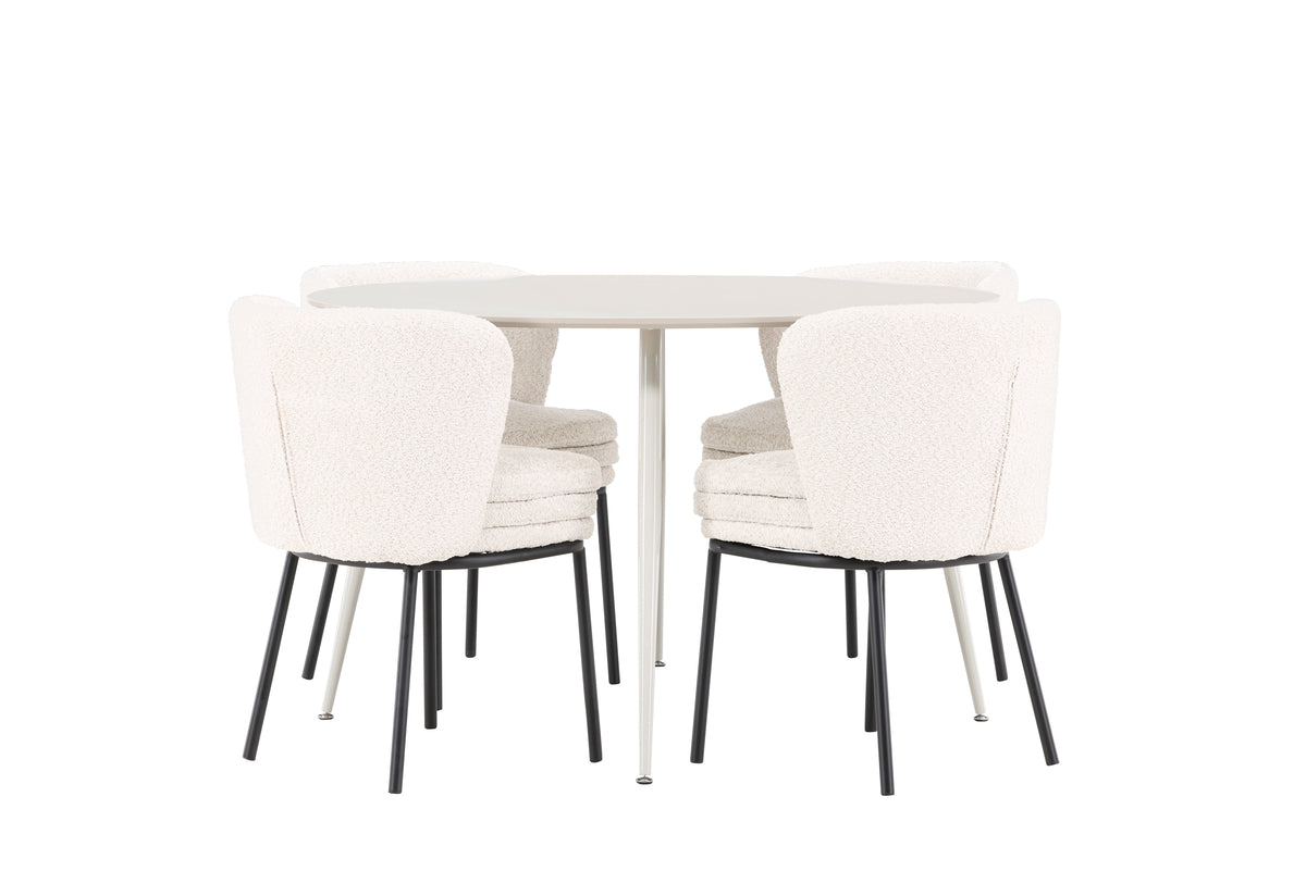 Venture Design Agnes & Plaza Matstolar 2-pack Vit + Runda Matbord ⌀120 Beige