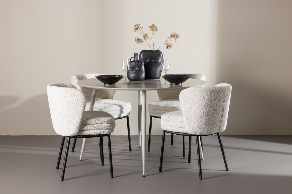 Venture Design Agnes & Plaza Matstolar 2-pack Vit + Runda Matbord ⌀120 Beige
