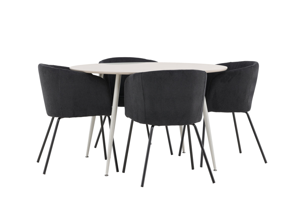 Venture Design Berit & Plaza Matstolar Svart + Runda Matbord ⌀120 Beige
