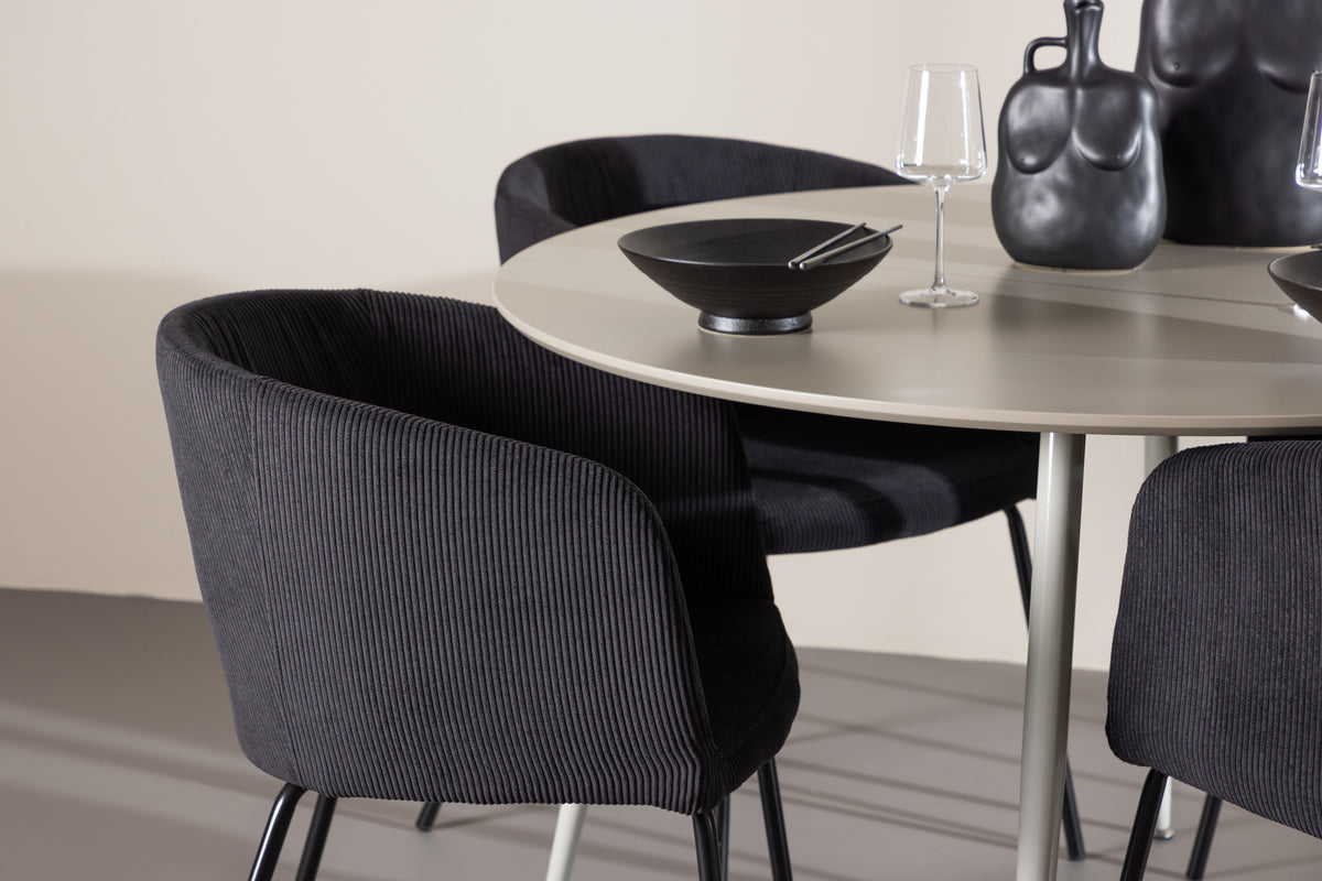 Venture Design Berit & Plaza Matstolar Svart + Runda Matbord ⌀120 Beige