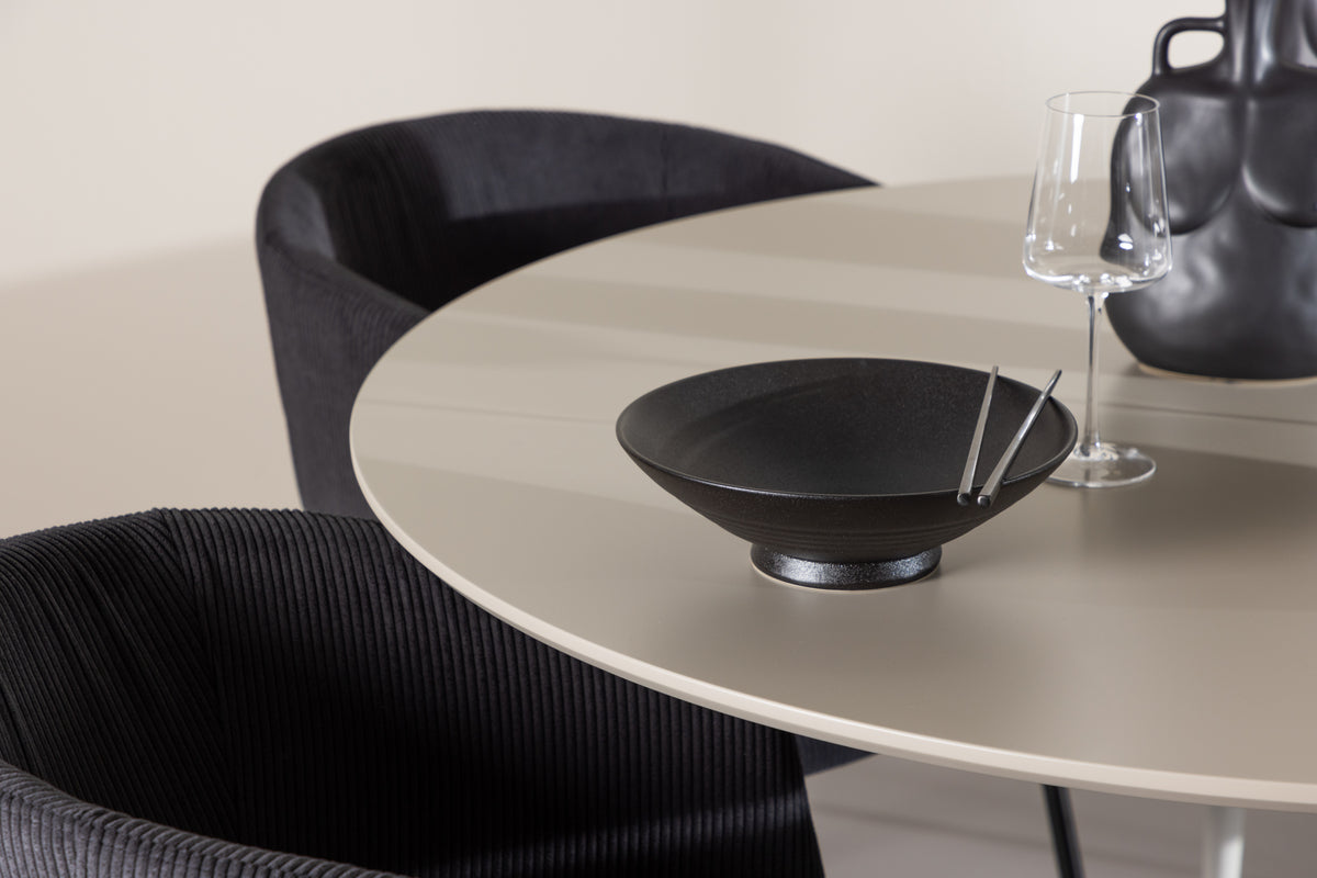 Venture Design Berit & Plaza Matstolar Svart + Runda Matbord ⌀120 Beige
