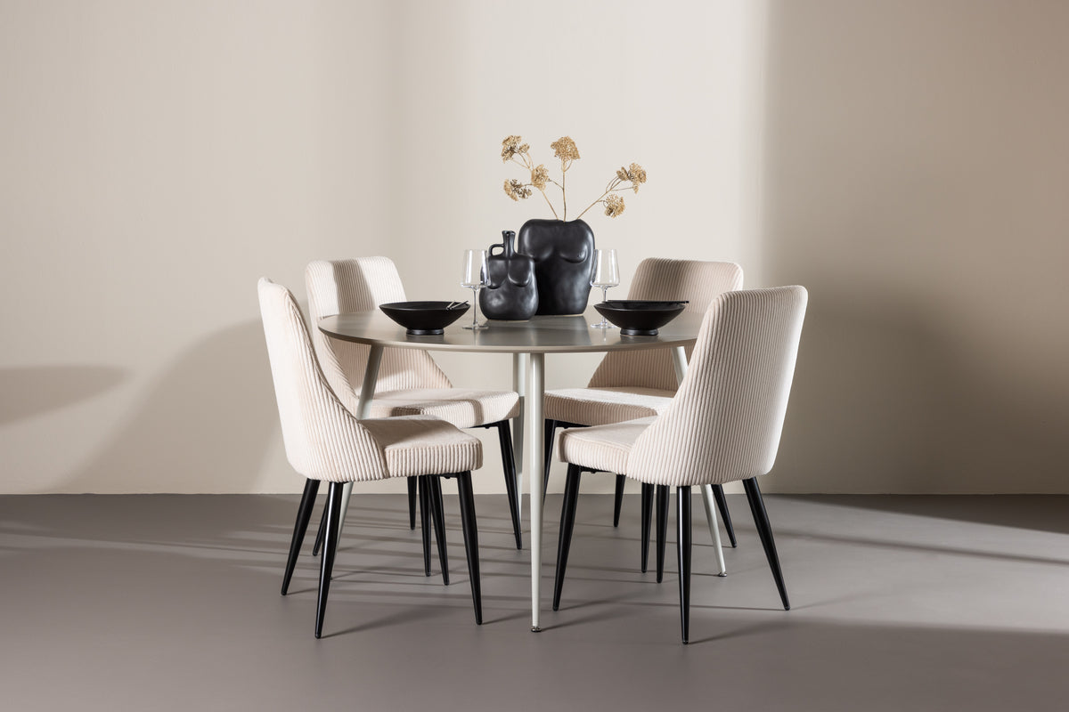 Venture Design Leone & Plaza Matstolar 2-pack Beige + Runda Matbord ⌀120 Beige