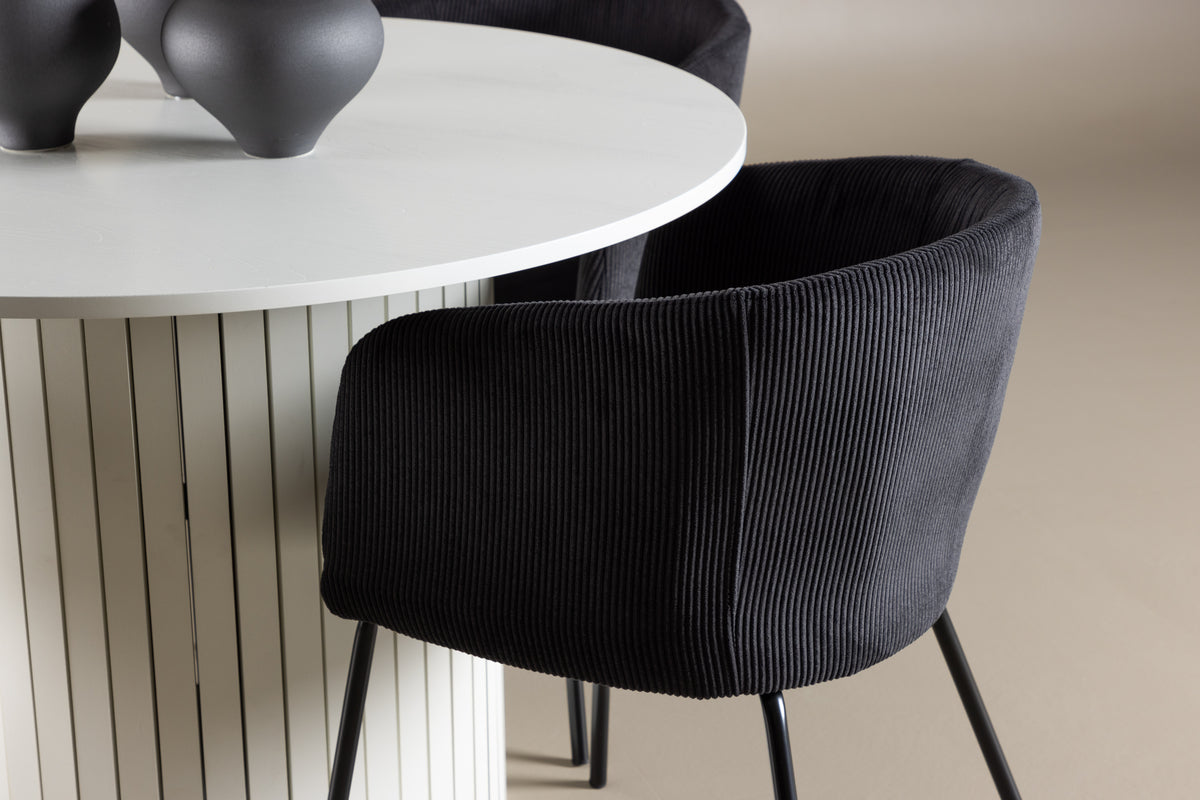 Venture Design Berit & Härön Matstolar Svart + Runda Matbord ⌀110 Vit