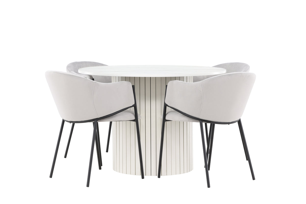 Venture Design Evelina & Härön Matstolar 2-pack Grå + Runda Matbord ⌀110 Vit
