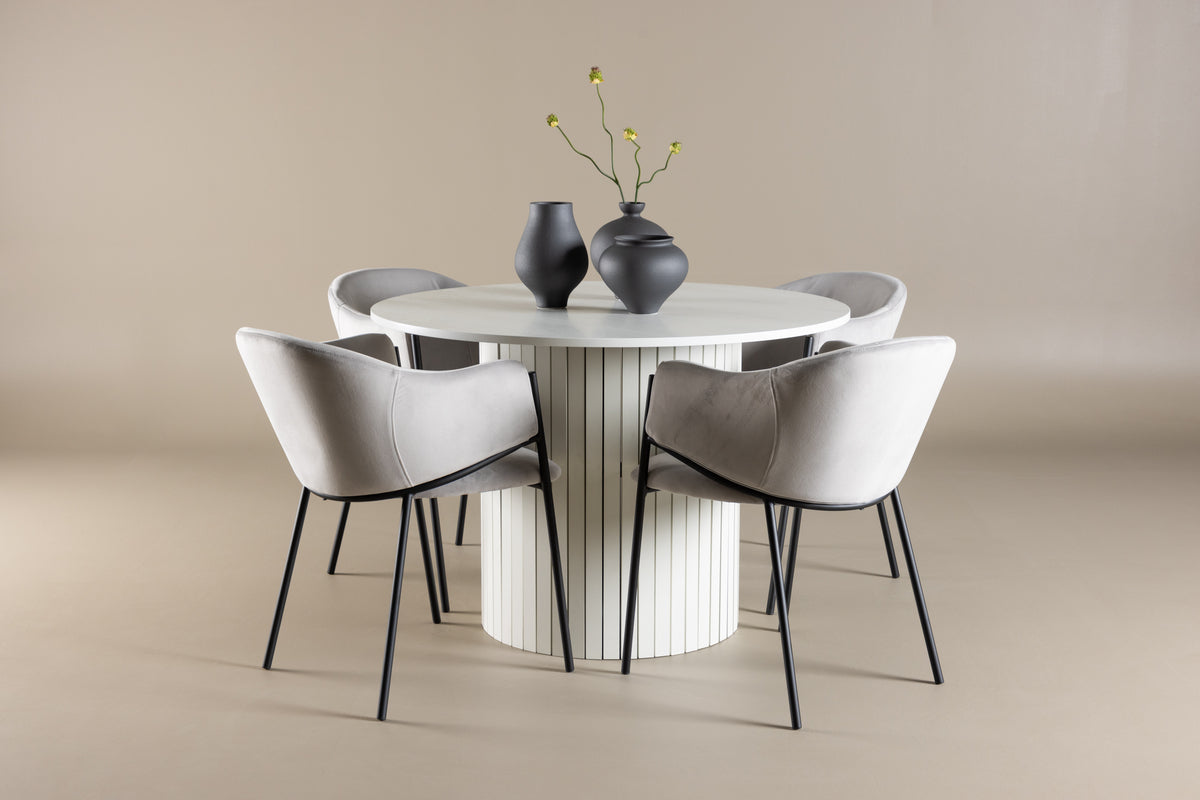 Venture Design Evelina & Härön Matstolar 2-pack Grå + Runda Matbord ⌀110 Vit