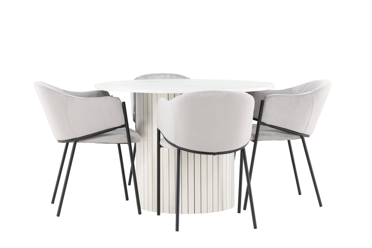 Venture Design Evelina & Härön Matstolar 2-pack Grå + Runda Matbord ⌀110 Vit