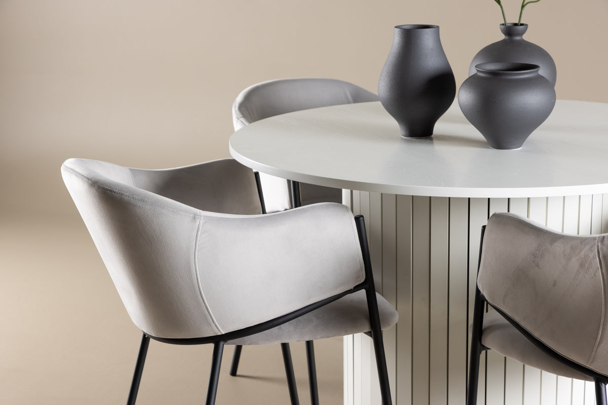 Venture Design Evelina & Härön Matstolar 2-pack Grå + Runda Matbord ⌀110 Vit