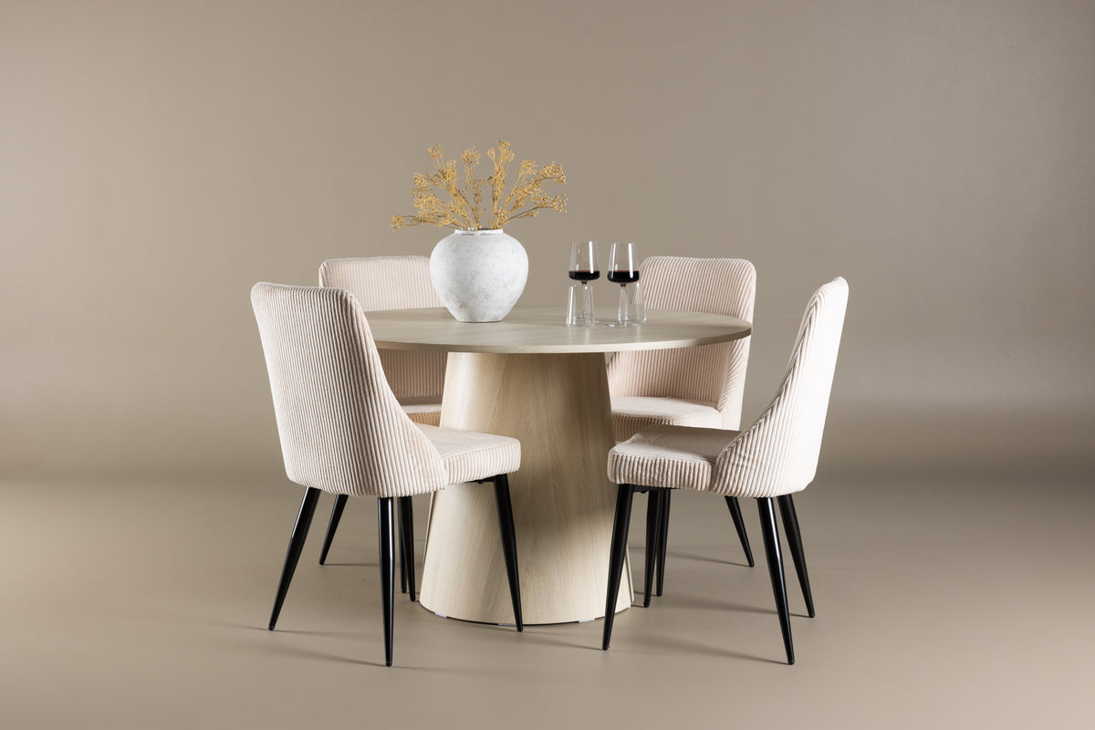 Venture Design Leone & Lanzo Matstolar 2-pack Beige + Runda Matbord ⌀120 Vitputsad