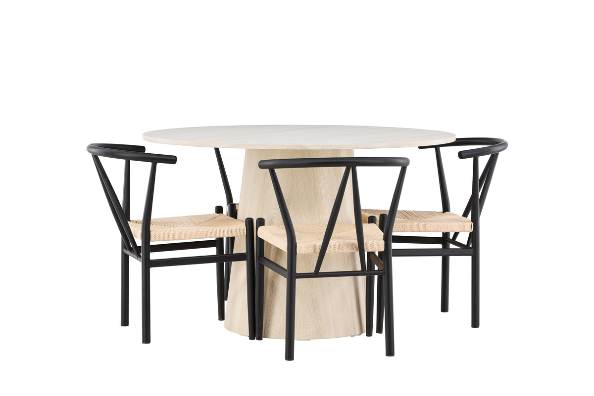 Venture Design Alfons & Lanzo Matstolar Svart + Runda Matbord ⌀120 Vitputsad