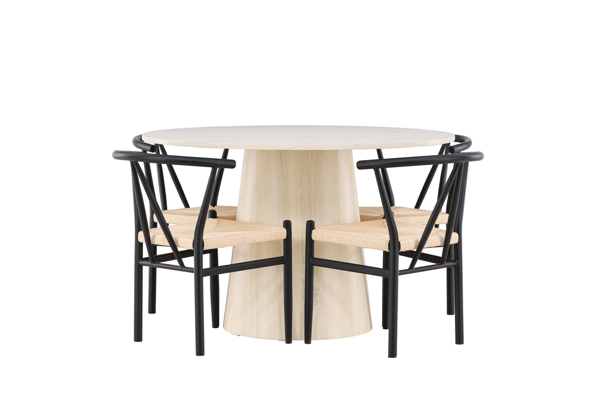 Venture Design Alfons & Lanzo Matstolar Svart + Runda Matbord ⌀120 Vitputsad